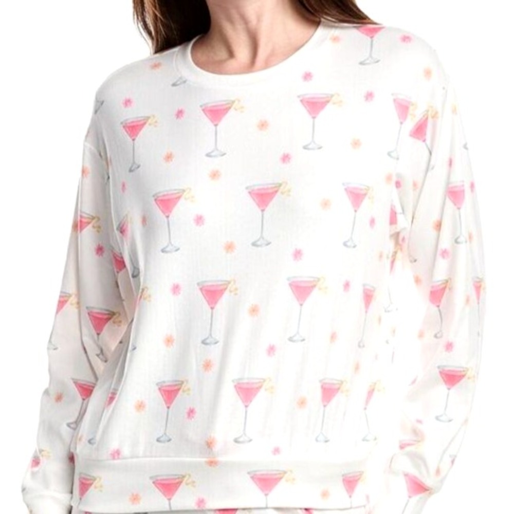 PJ Salvage Tini Time Drinks Long Sleeve & Pointelle Essentials Short L Ivory NWT